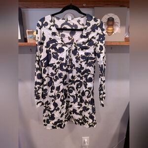 Vintage Abstract Floral Print Long Sleeve Dress